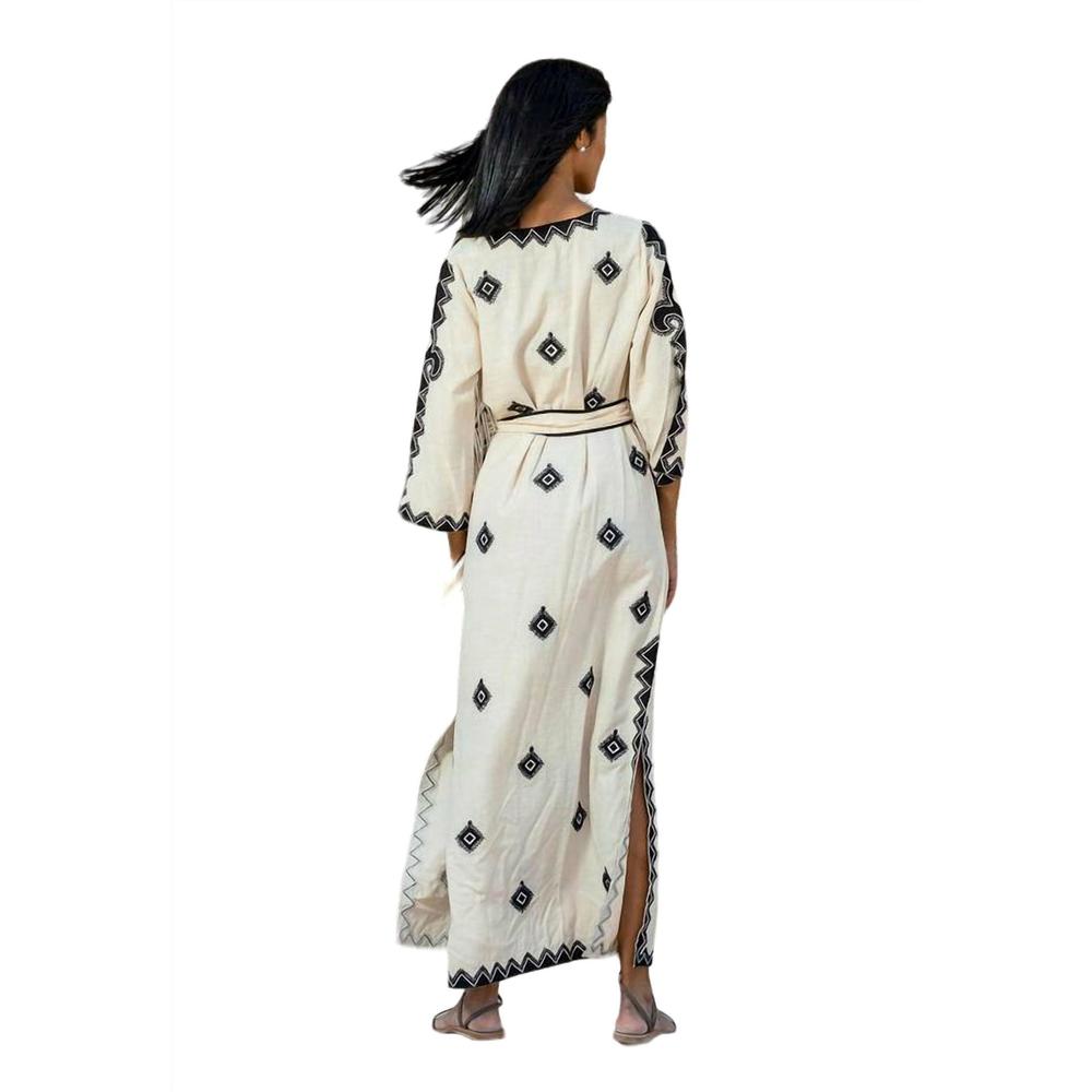 NEW SCARLETT POPPIES endless summers embroidered kaftan dress in natural - Picture 3 of 4